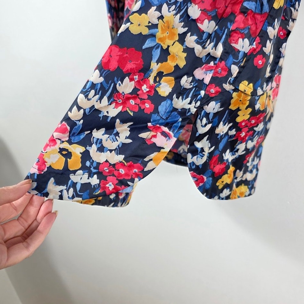 Jones Rain Jacket Women 6 Blue Floral Oversized Packable Waterproof Hooded - Picture 6 of 8